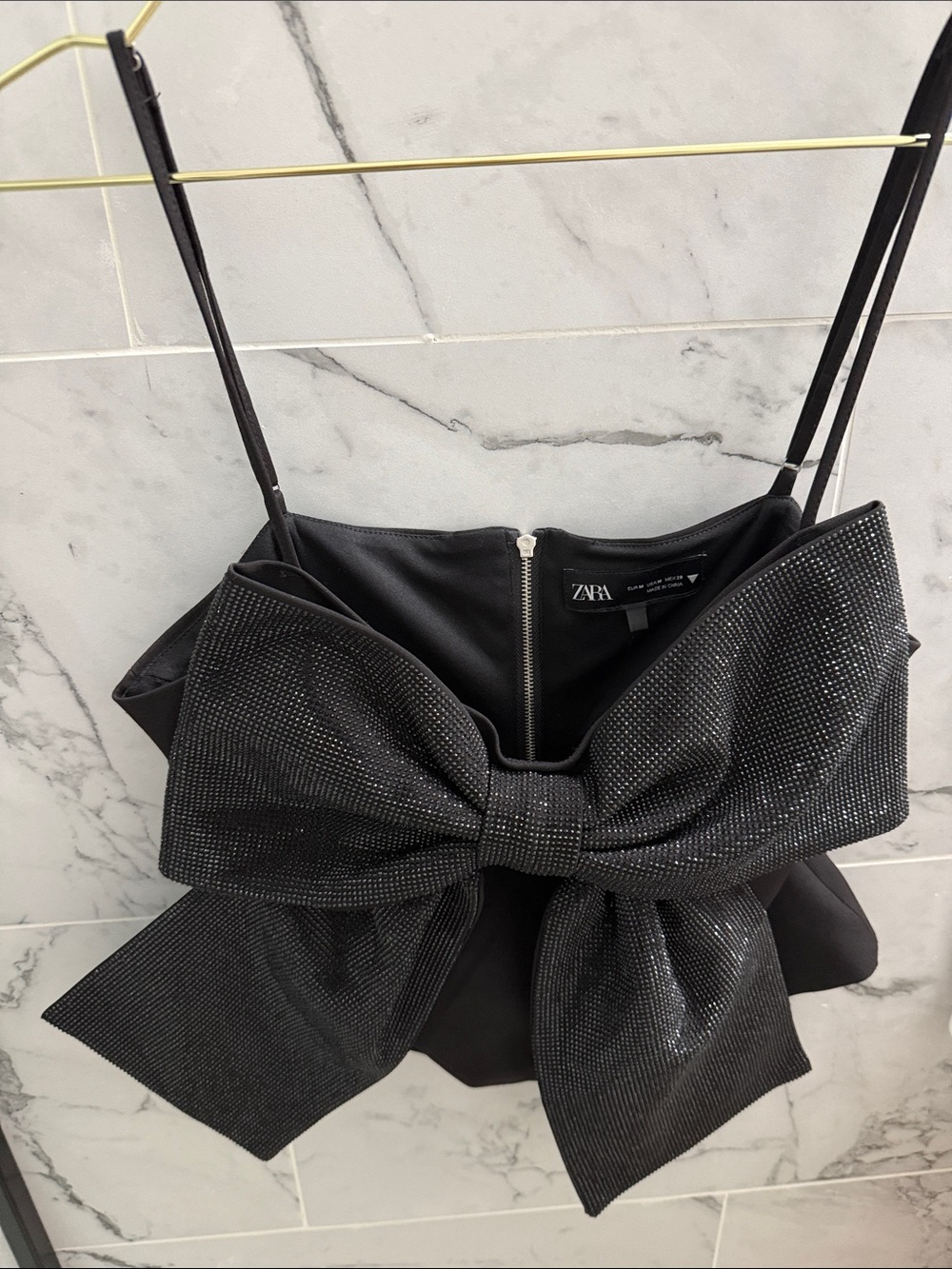 ZARA Black Sparkle Bow Crop Top